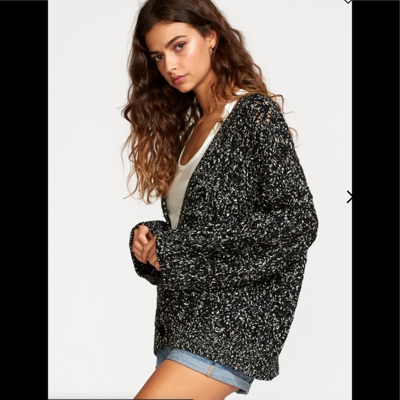 NWT RVCA Brody Black White Cardigan Sweater - Picture 2 of 8